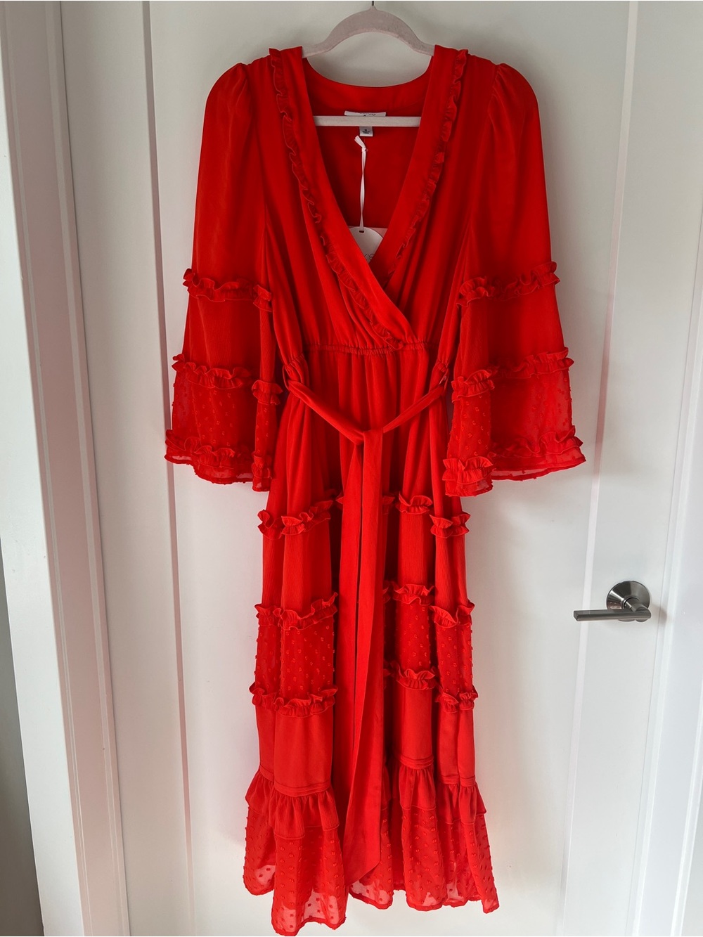 Alexis Ruffle Wrap Maxi Dress - Bohemian - Red/Coral - NWT!